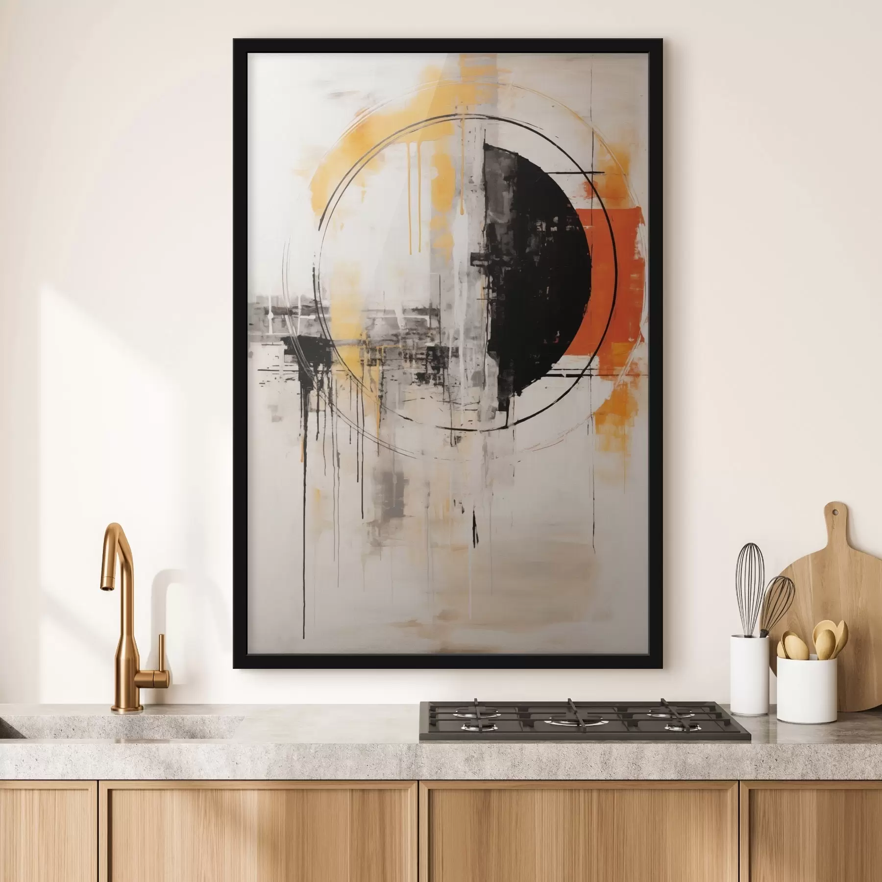 Papier peint Cercle orange monochrome avec coulures texturées f46536