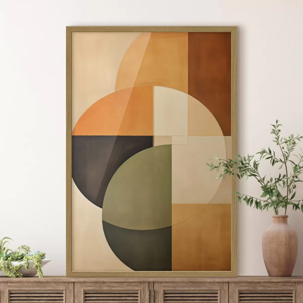 Poster Cercles qui se croisent dans une palette sable-olive f46537