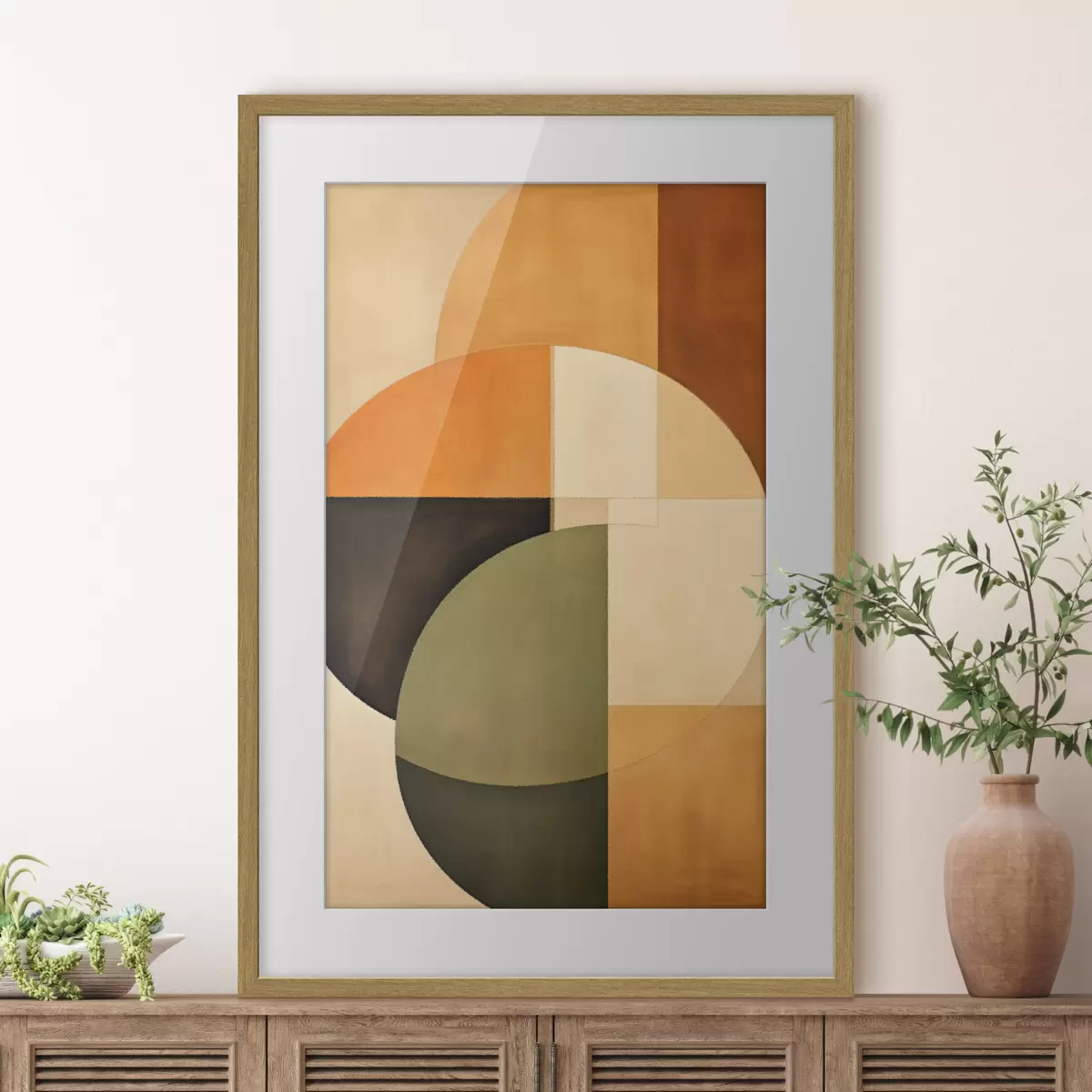 Poster Cercles qui se croisent dans une palette sable-olive f46537