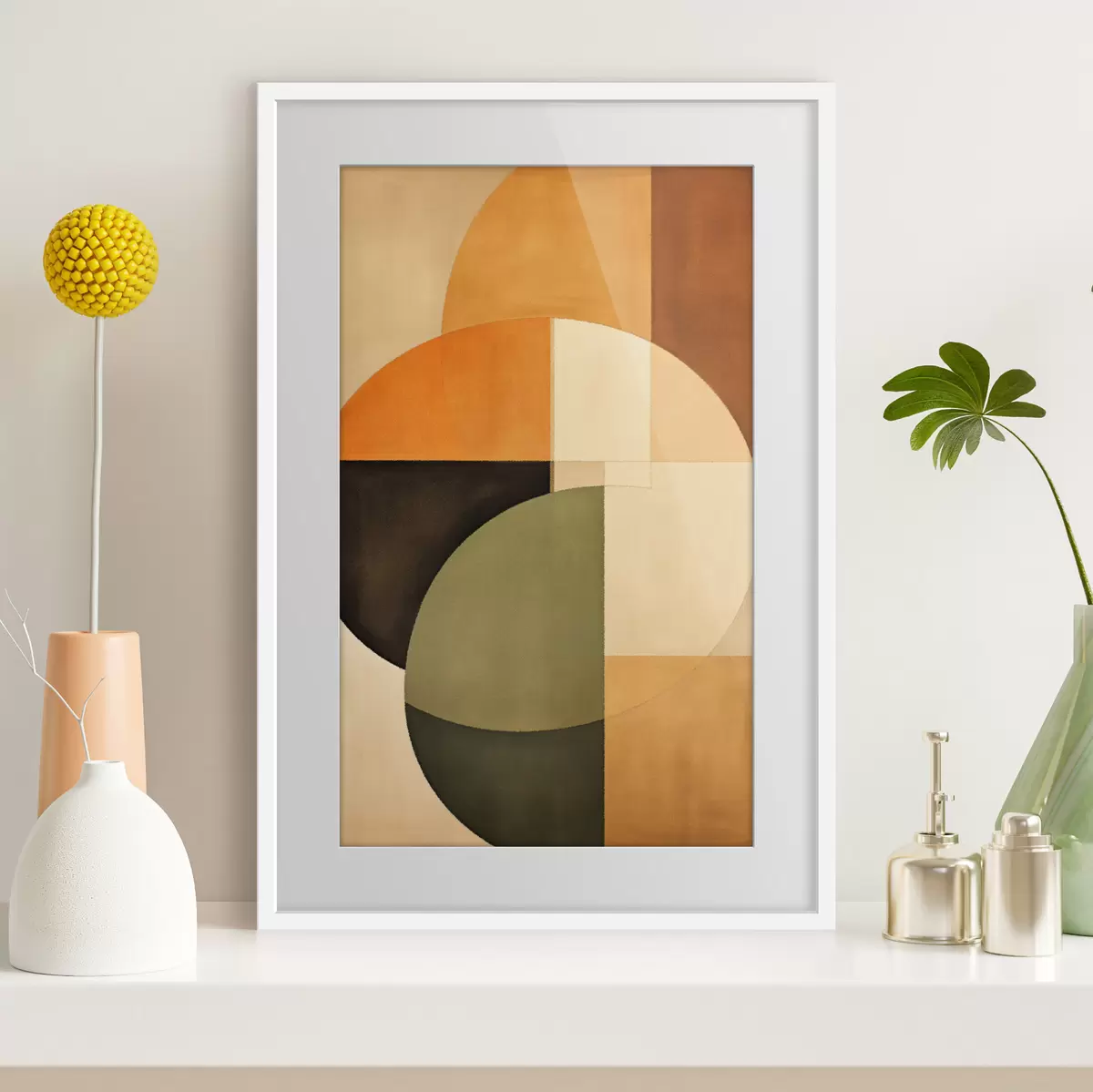 Poster Cercles qui se croisent dans une palette sable-olive f46537