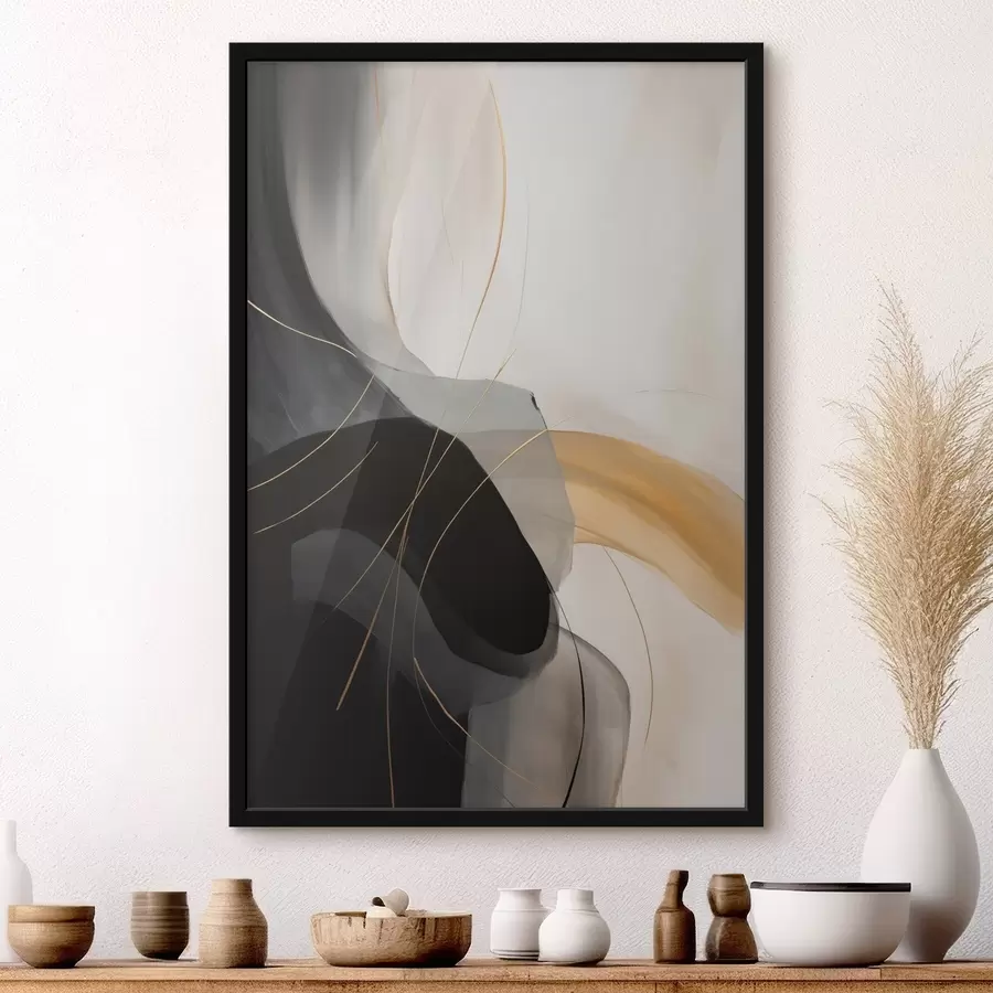 Papier peint Courbes douces en noir et beige avec une touche chaleureuse f46542