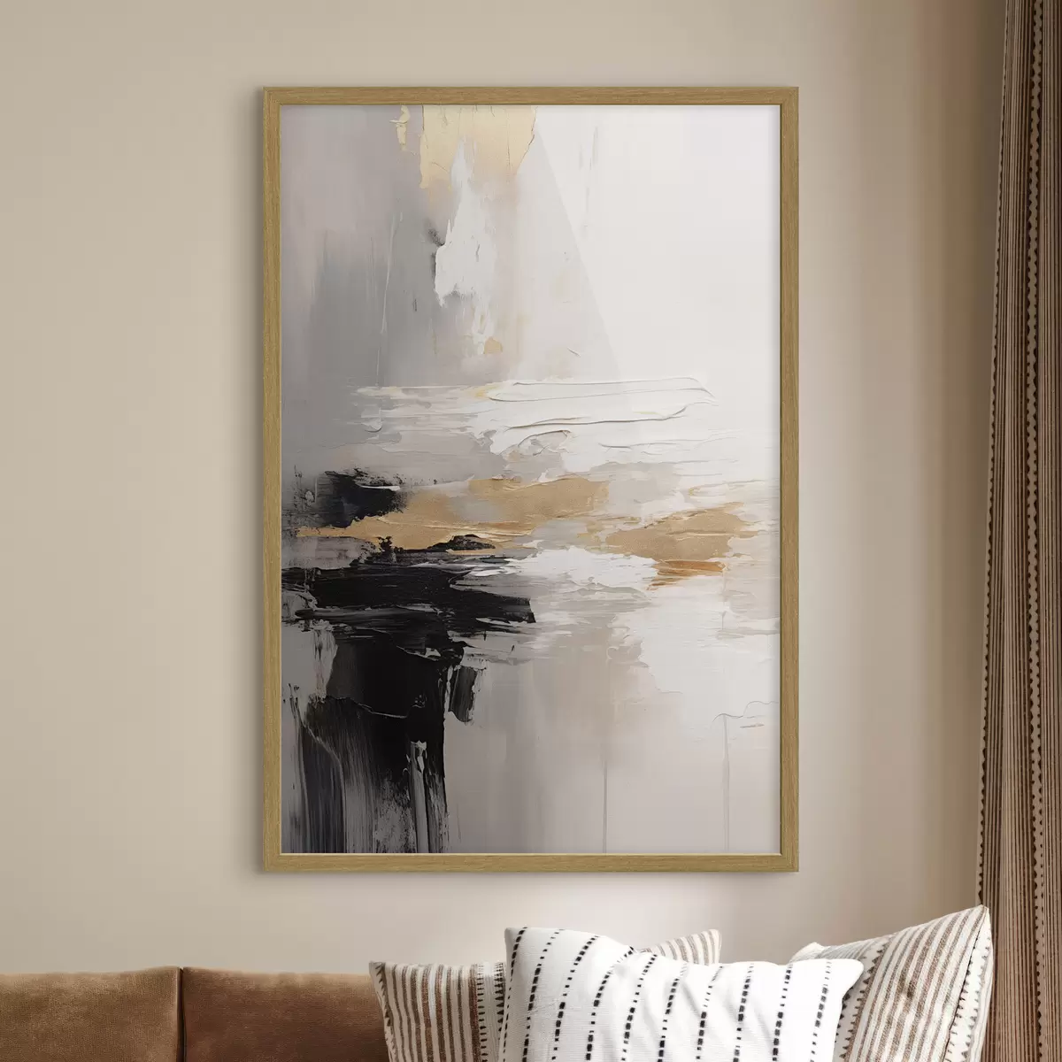 Poster Couches contrastées de noir et d'ocre sur fond nude f46544