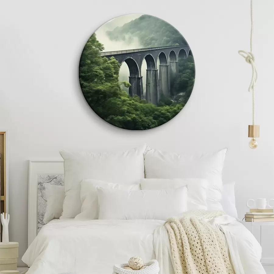 Tableau Viaduc en pierre au-dessus d'une vallée boisée brumeuse r46483