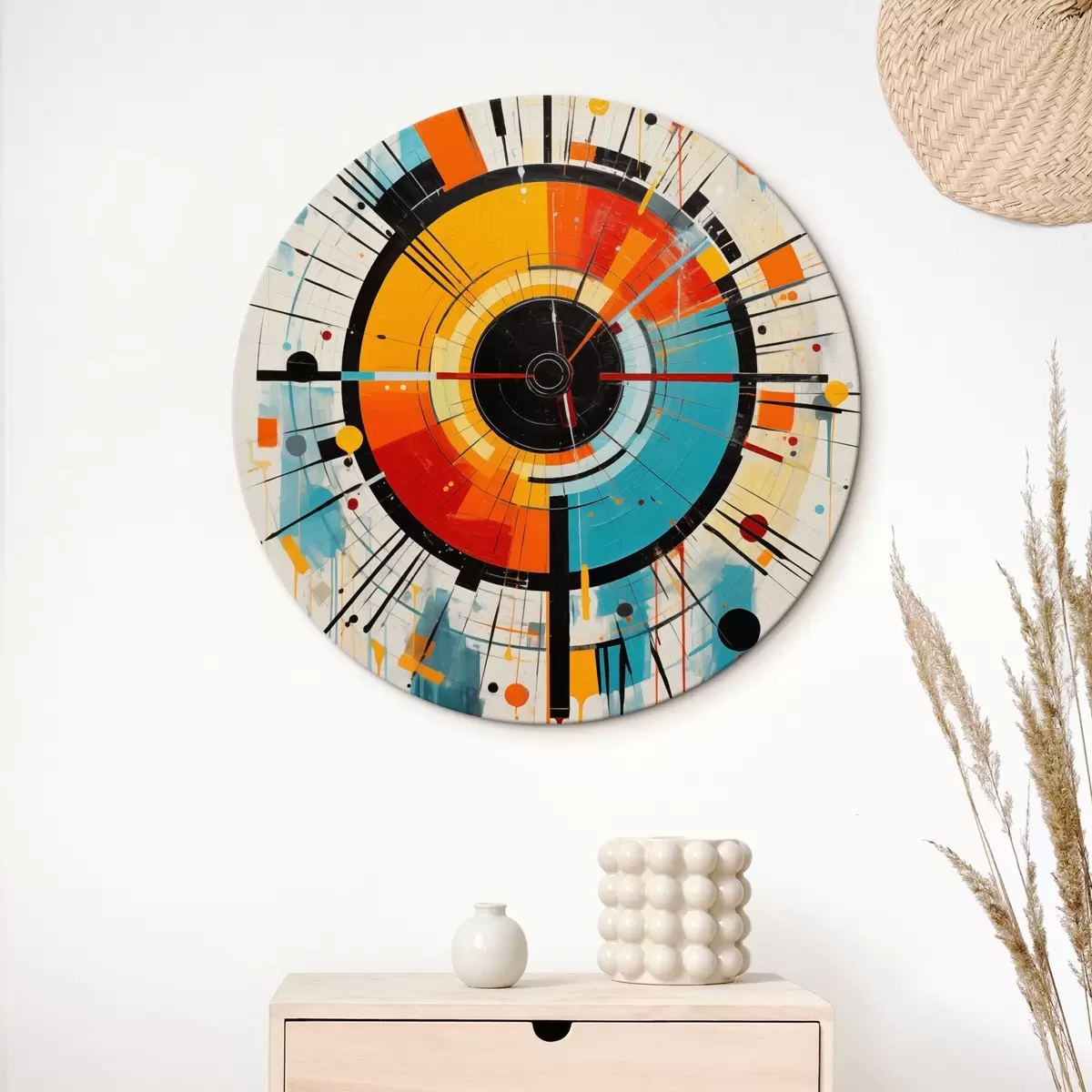 Tableaux rondes Éclatement radial en bleu sarcelle, orange et noir r46485