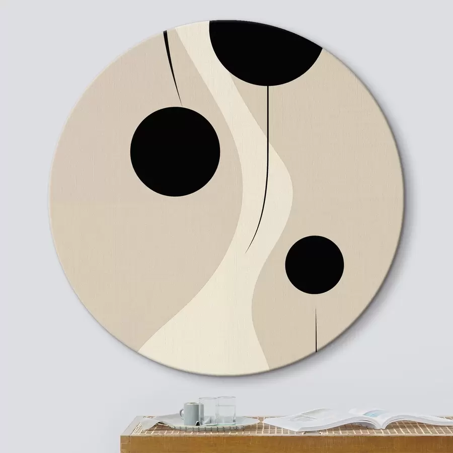 Tableau Cercles minimalistes sur fond beige rehaussés de lignes fluides r46496