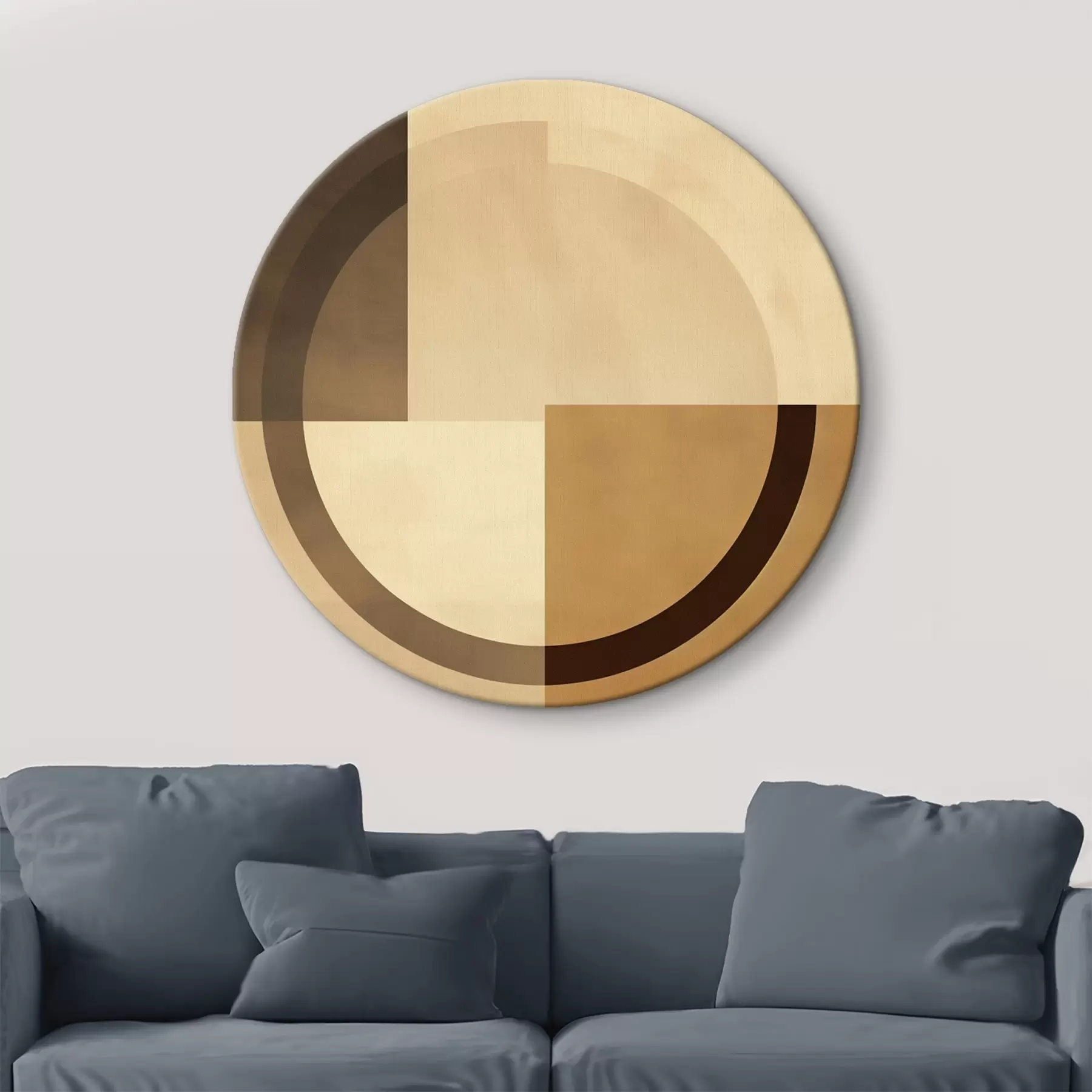 Tableau Carrés discrets avec anneau translucide, palette de couleurs chaudes inspirées de la terre r46498