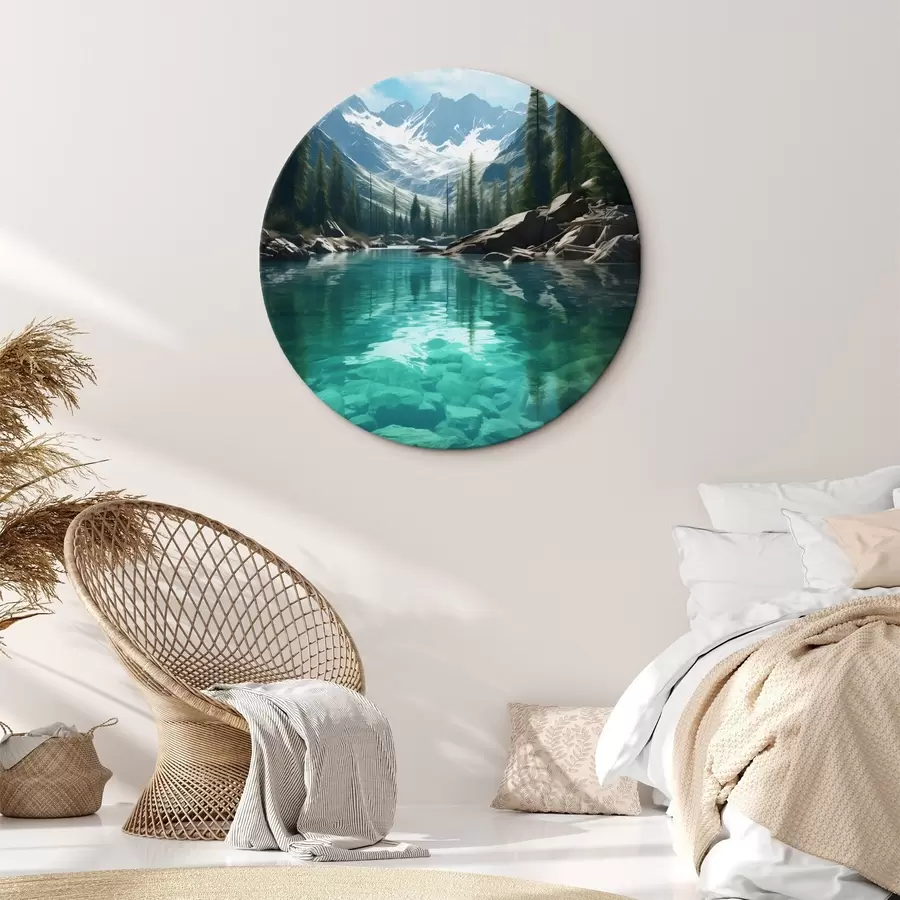 Tableau Rivière alpine limpide avec lit rocheux et sommets enneigés r46514