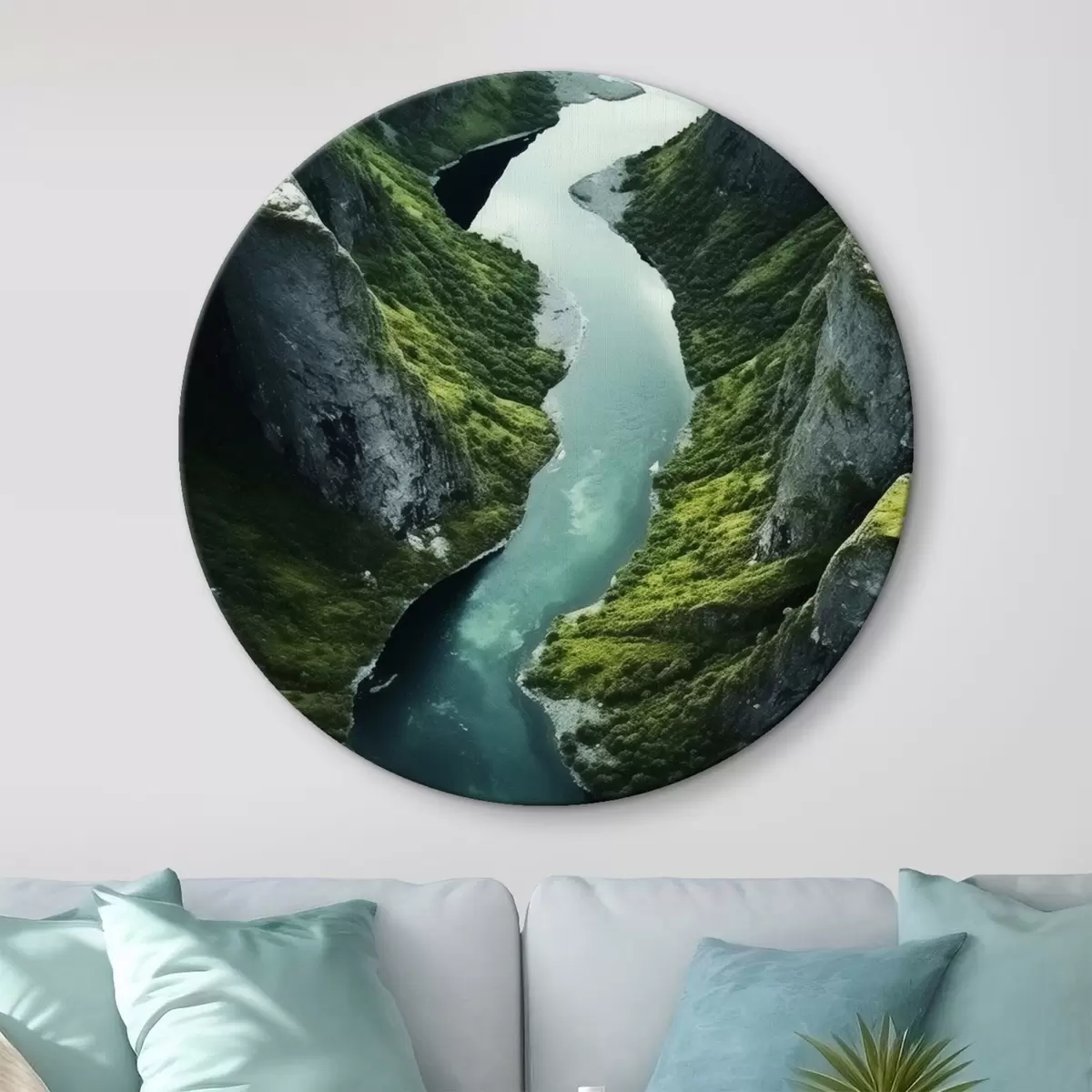 Tableaux rondes Rivière sinueuse entre les falaises, vue aérienne r46521