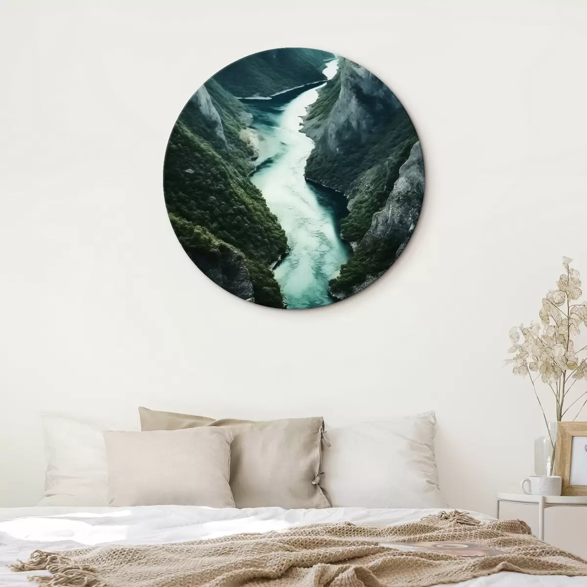 Tableaux rondes Gorge étroite avec un courant turquoise vu d'en haut r46522