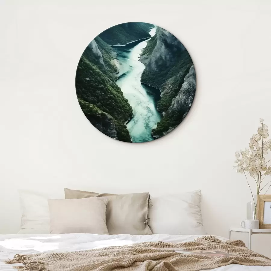 Tableau Gorge étroite avec un courant turquoise vu d'en haut r46522