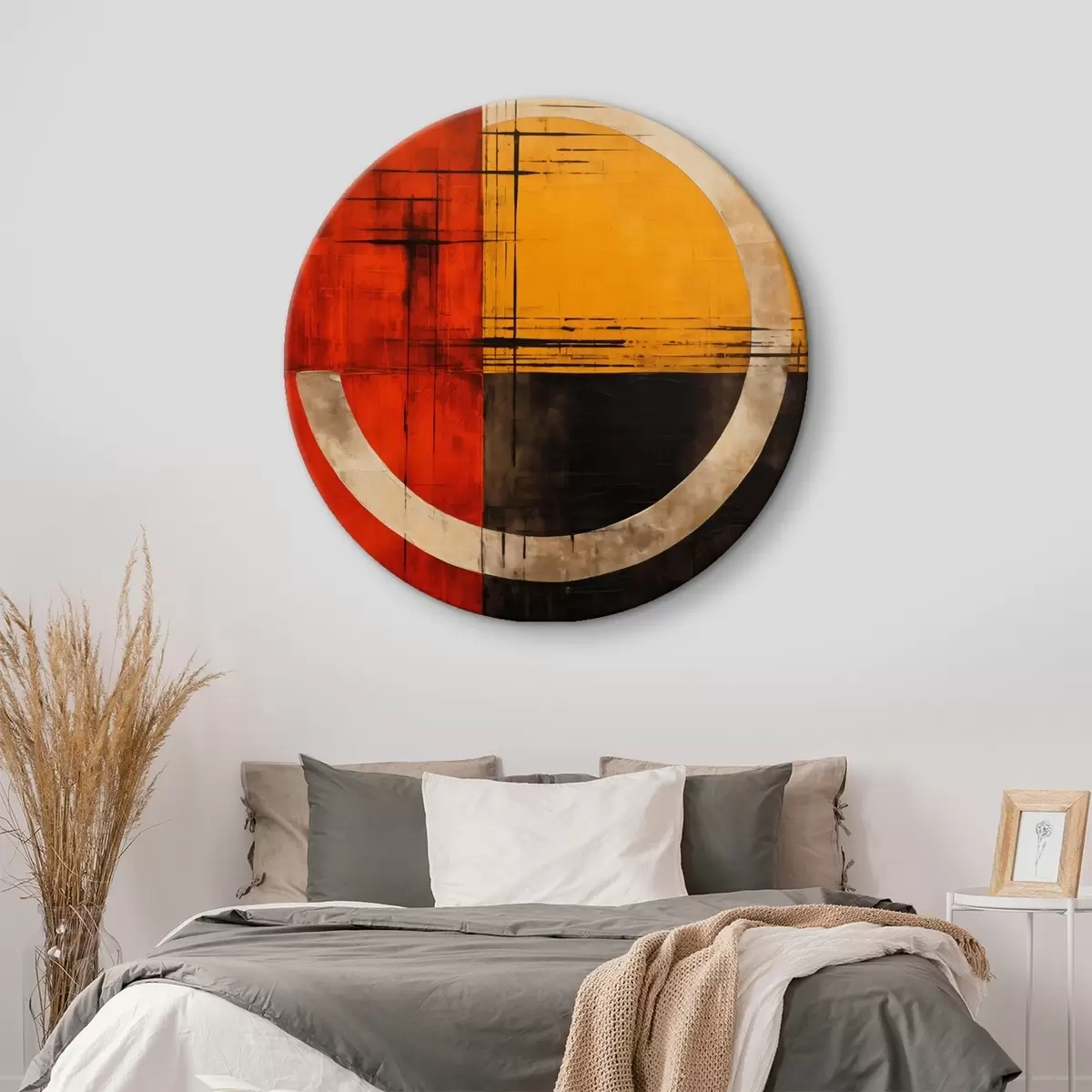 Tableaux rondes Cercle abstrait sur fond rouge et noir avec des lignes r46535