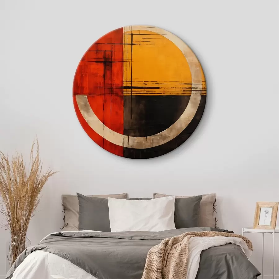 Tableau Cercle abstrait sur fond rouge et noir avec des lignes r46535