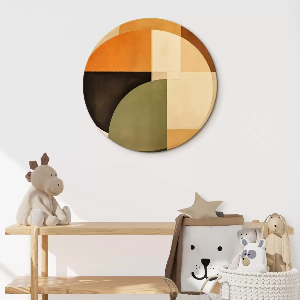 Tableaux rondes Cercles qui se croisent dans une palette sable-olive r46537