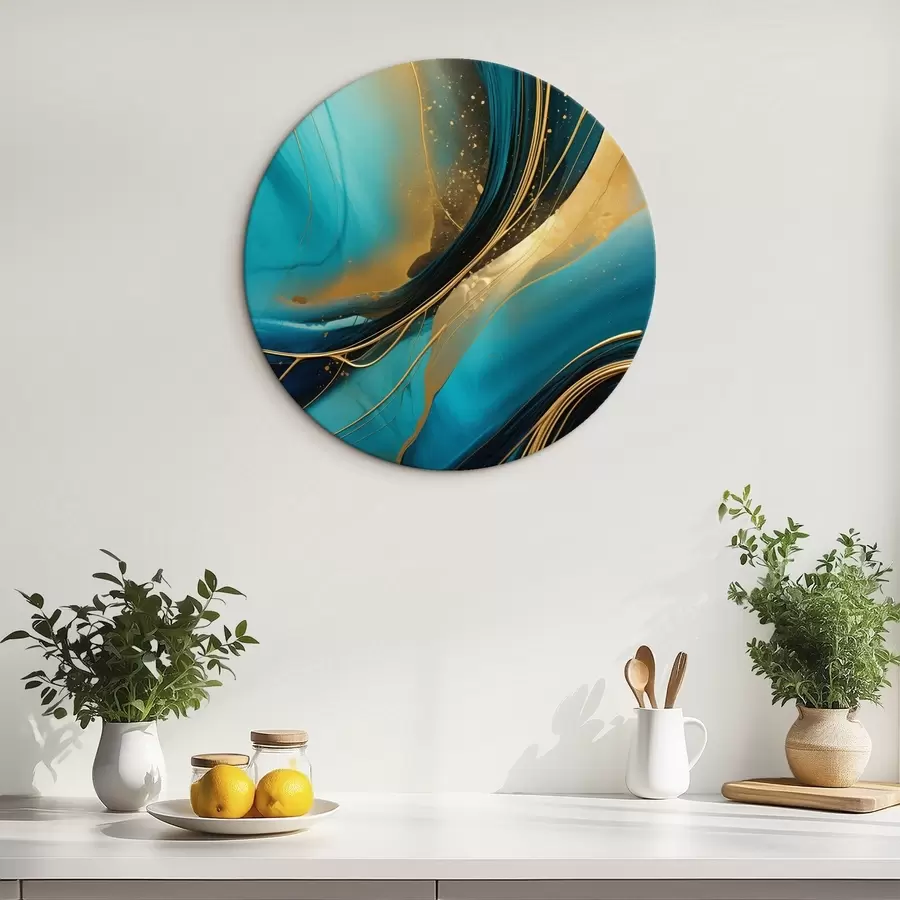 Tableau Flux turquoise avec de fins fils ocre r46543