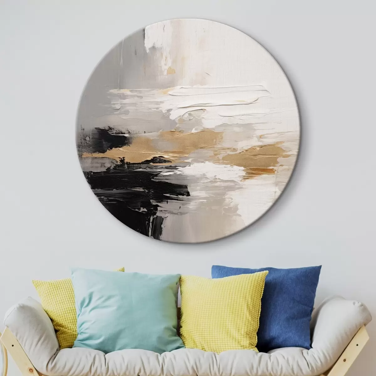 Tableaux rondes Couches contrastées de noir et d'ocre sur fond nude r46544