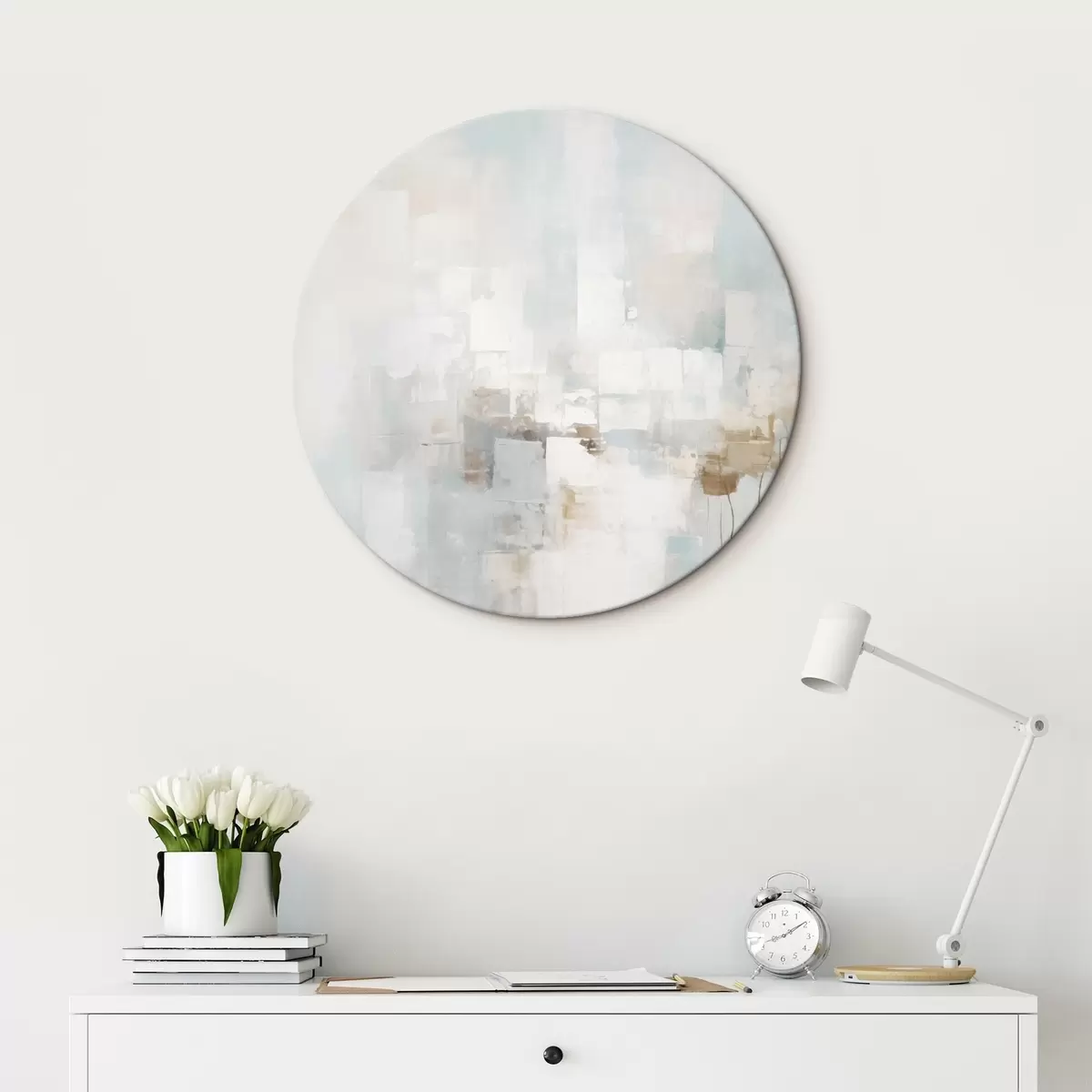 Tableaux rondes Blocs pastel clairs : bleu, beige, blanc r46546