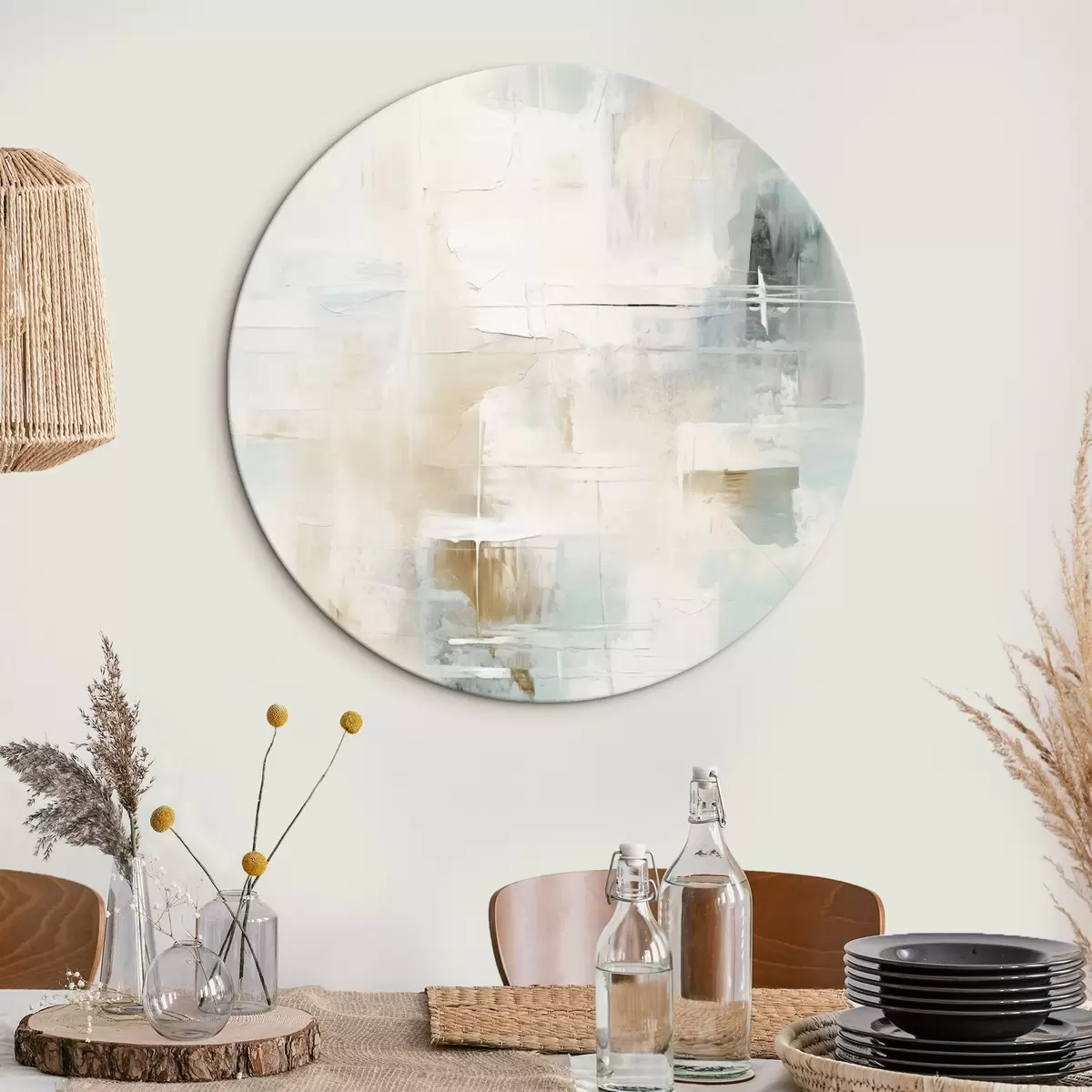 Tableaux rondes Couches aériennes de bleu et de beige sur fond blanc r46547