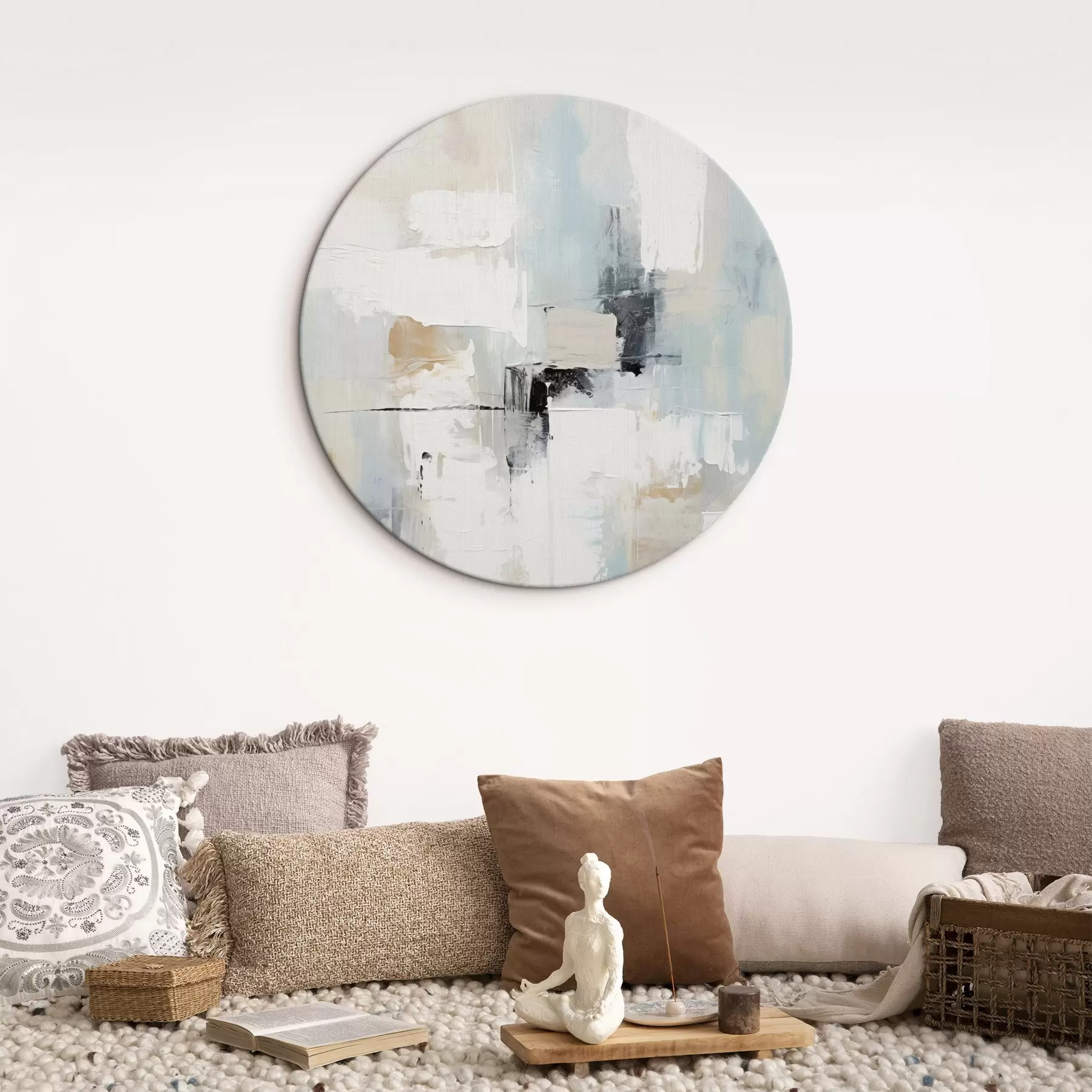 Tableau Abstrait aux tons clairs avec une touche de noir r46548