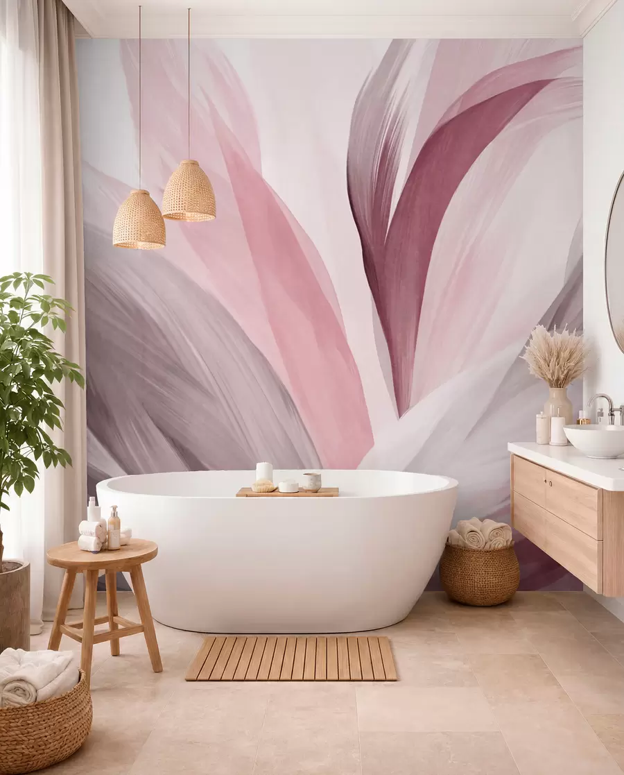 Papier peint Plumes en strates roses w09531v2