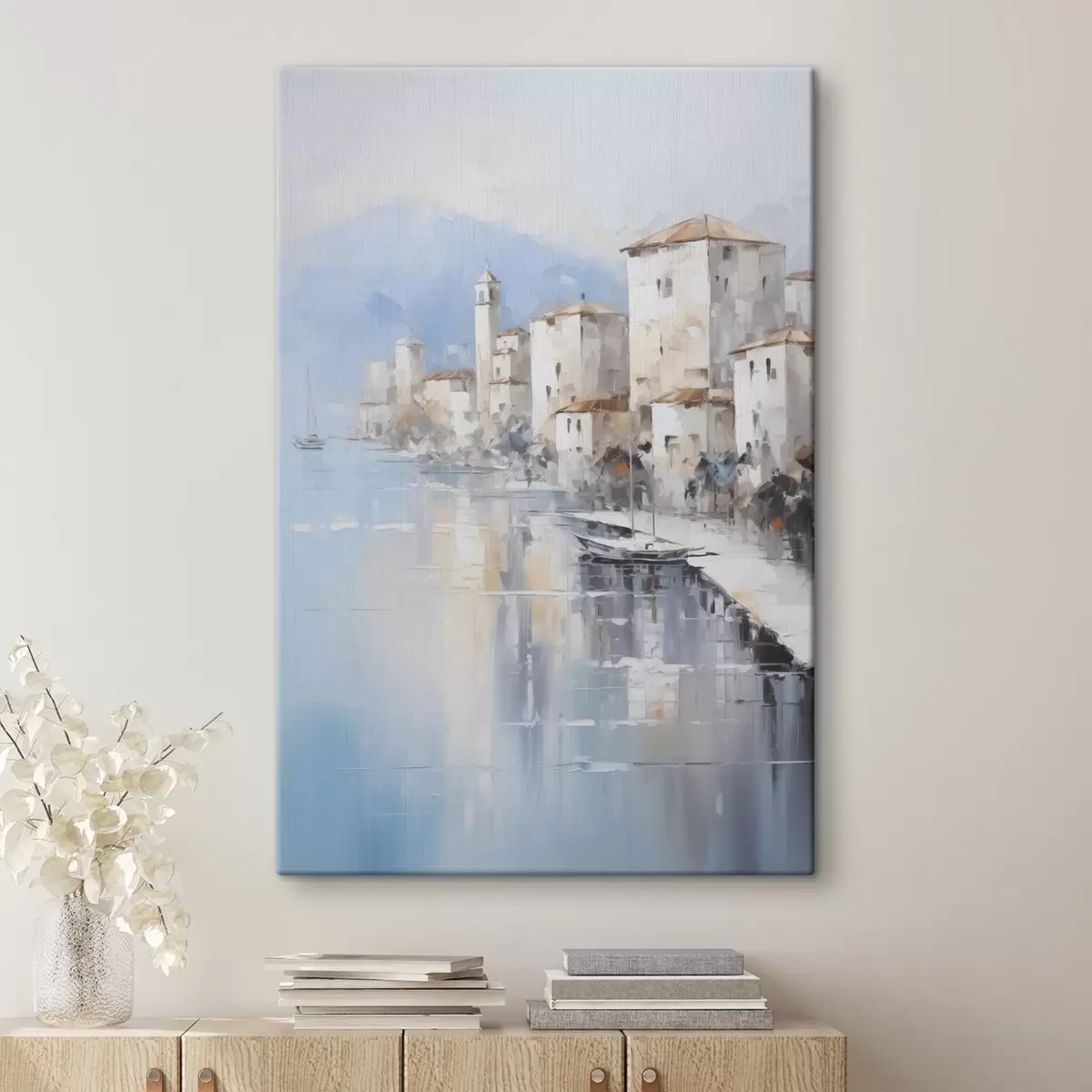 Tableau Maisons abstraites au bord de la baie imitation de peinture s46673