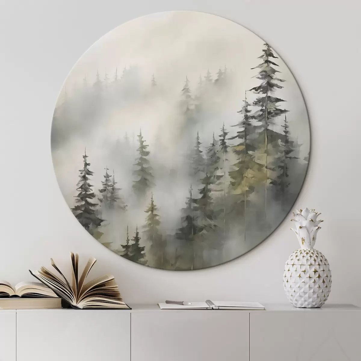 Tableaux rondes Forêt dans le brouillard imitation de peinture r46671