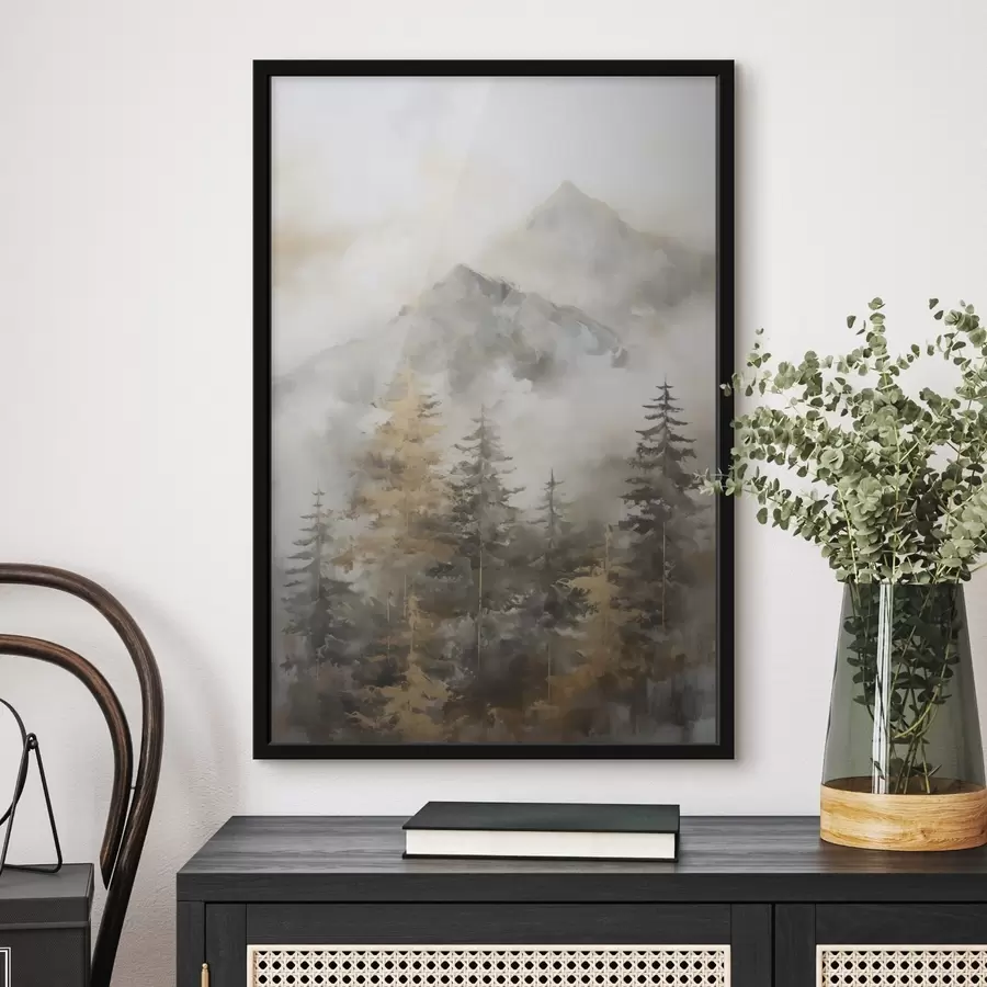 Papier peint Forêt avec les montagnes en arrière-plan, imitation de peinture f46670