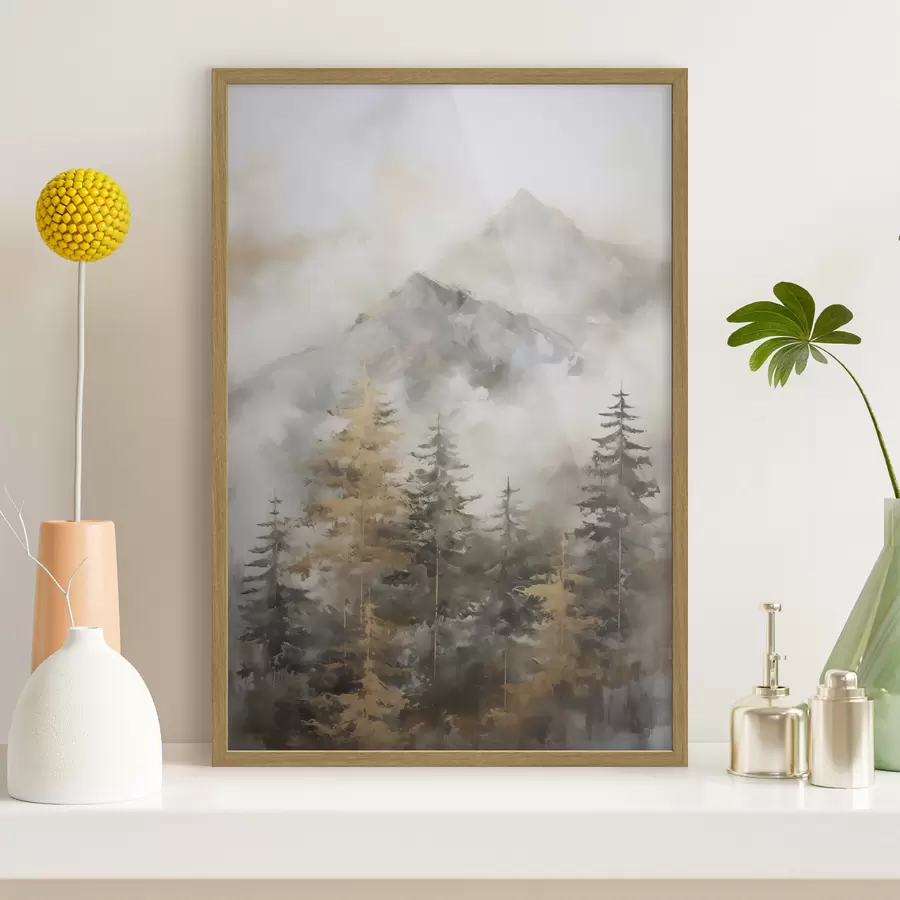 Papier peint Forêt avec les montagnes en arrière-plan, imitation de peinture f46670