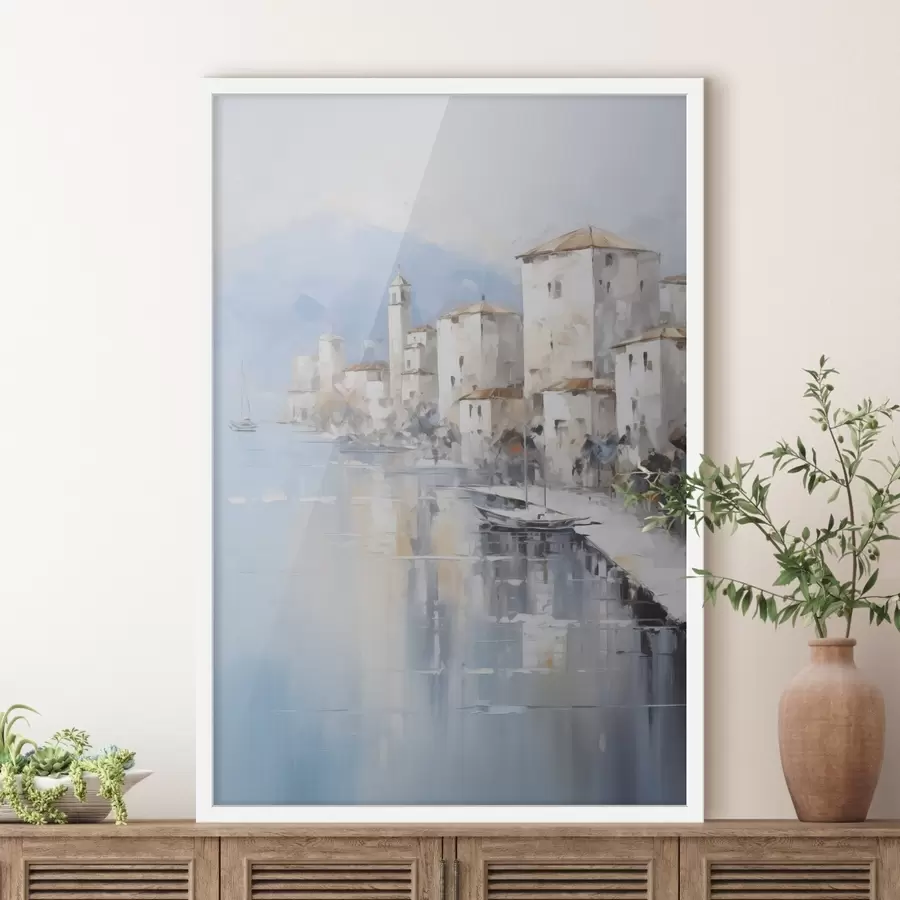 Papier peint Maisons abstraites au bord de la baie imitation de peinture f46673