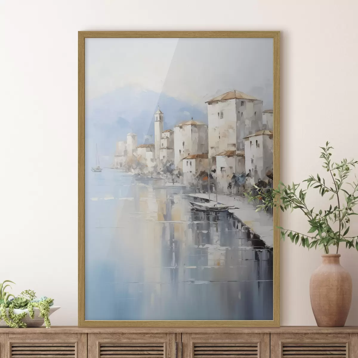 Poster Maisons abstraites au bord de la baie imitation de peinture f46673