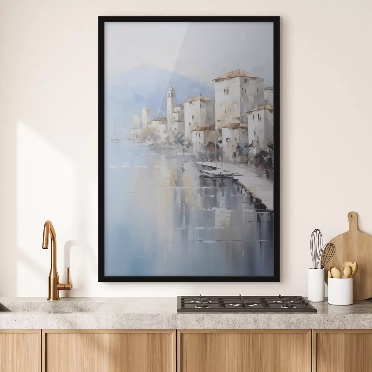 Poster Maisons abstraites au bord de la baie imitation de peinture f46673