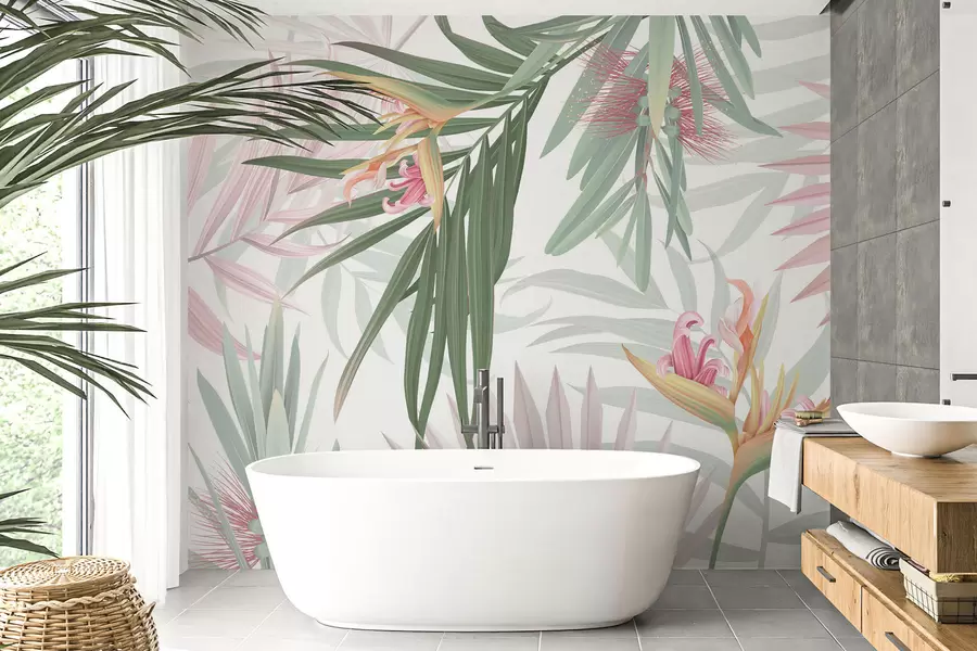 Papier peint Strelitzia dans le feuillage des palmiers w04896v2