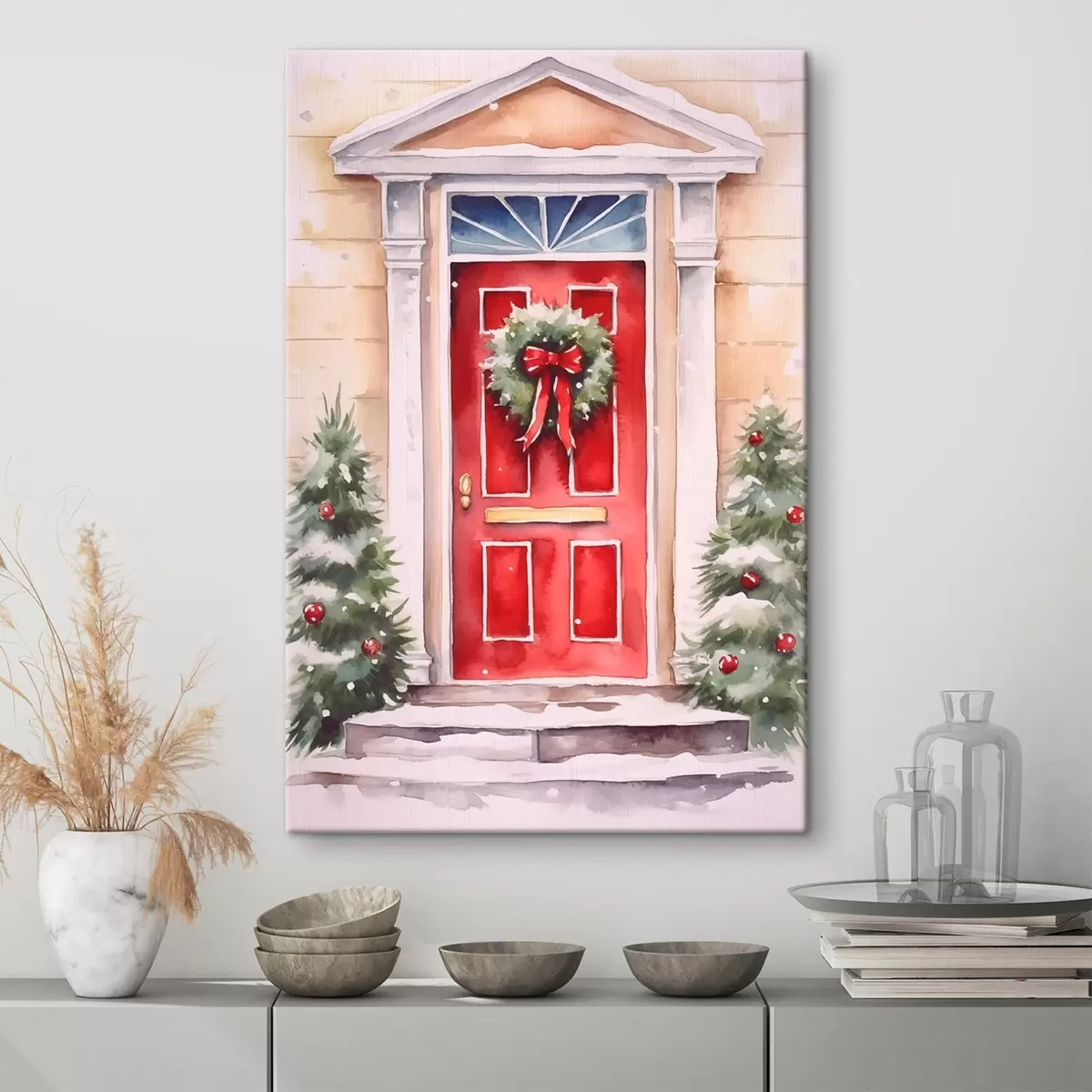 Tableau Porte de Noël avec une couronne s46622