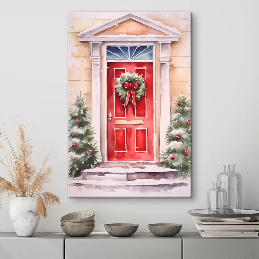 Tableau Porte de Noël avec une couronne s46622