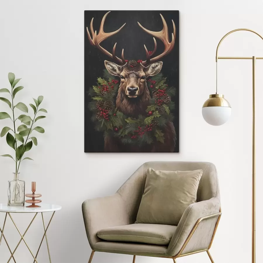 Tableau Portrait d'un cerf avec une couronne de Noël s46628