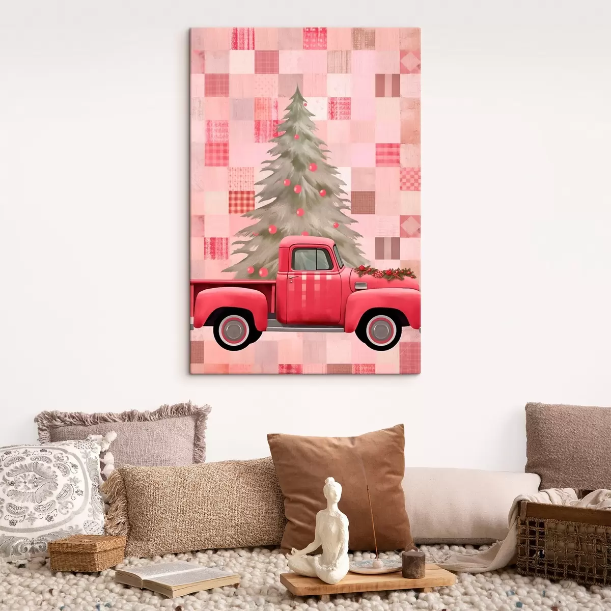 Tableau Camion rétro avec un sapin de Noël s46632