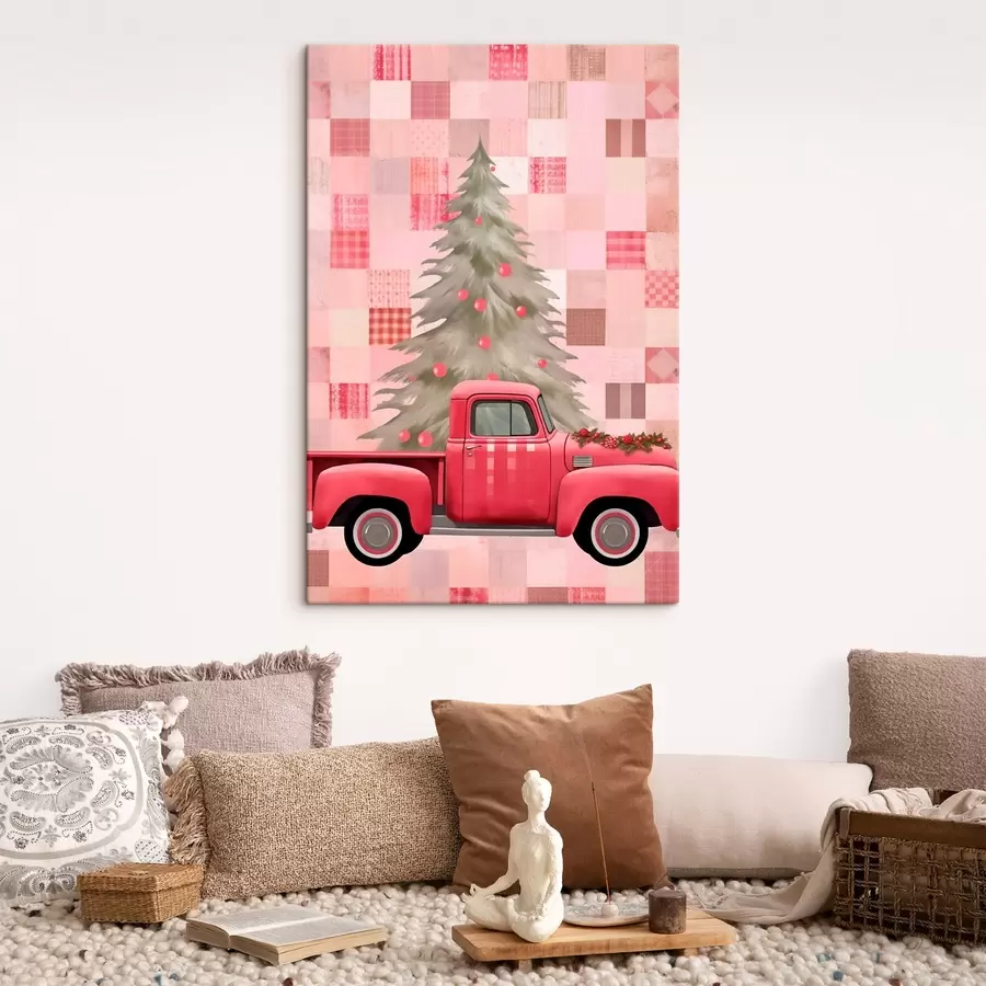 Tableau Camion rétro avec un sapin de Noël s46632