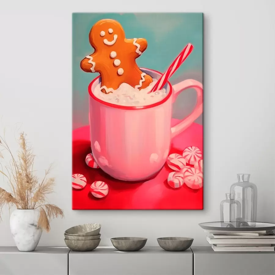 Tableau Bonhomme en pain d'épice dans une tasse de chocolat chaud s46635