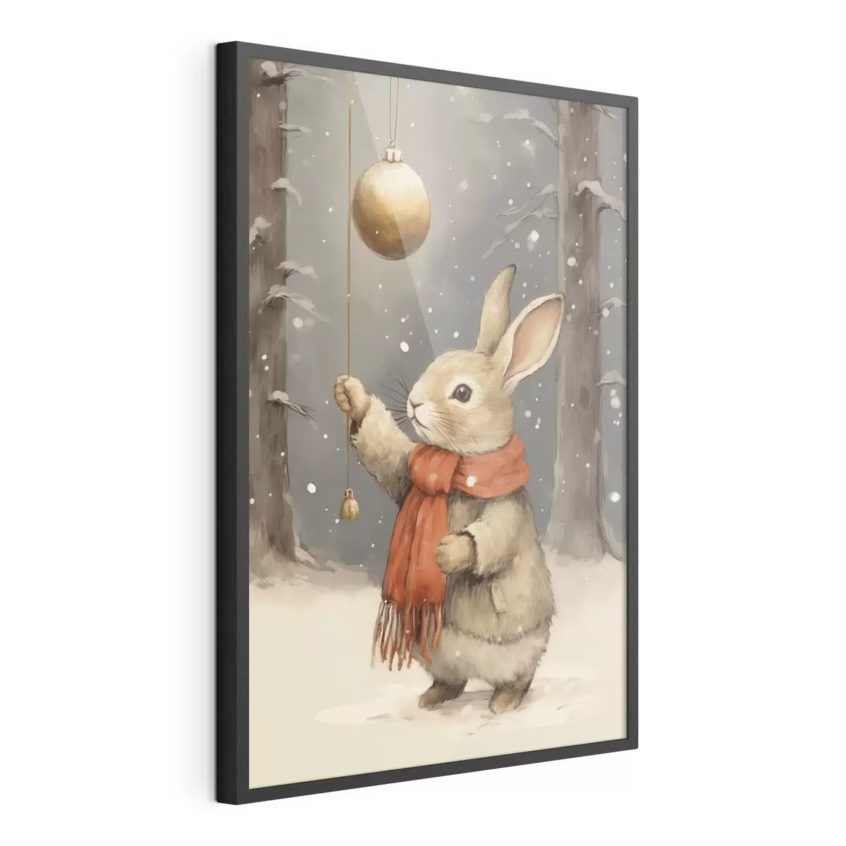Poster Lièvre d'hiver avec écharpe et boule de Noël f46619