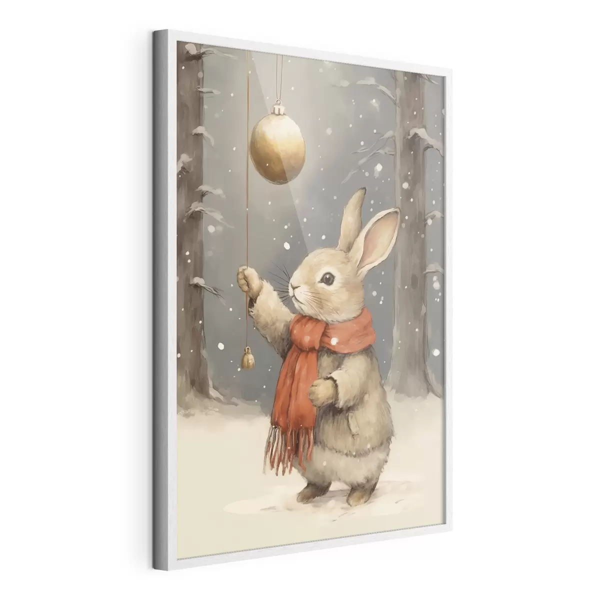 Poster Lièvre d'hiver avec écharpe et boule de Noël f46619