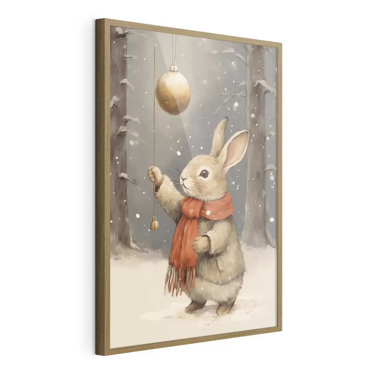Poster Lièvre d'hiver avec écharpe et boule de Noël f46619