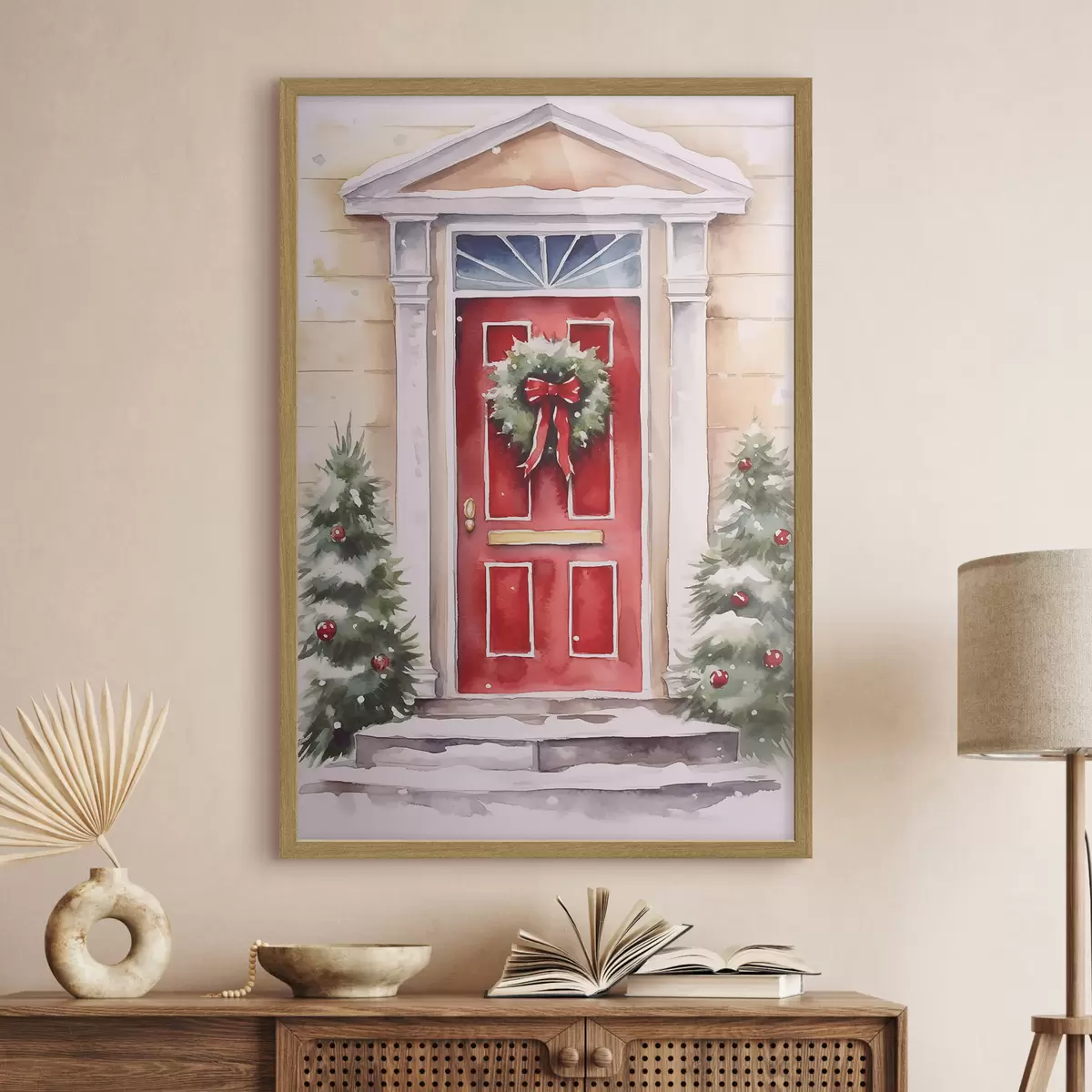 Poster Porte de Noël avec une couronne f46622