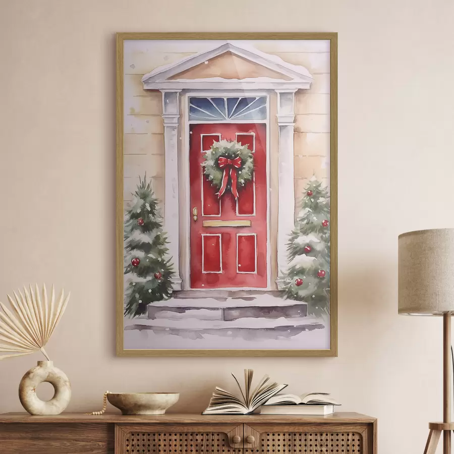 Papier peint Porte de Noël avec une couronne f46622