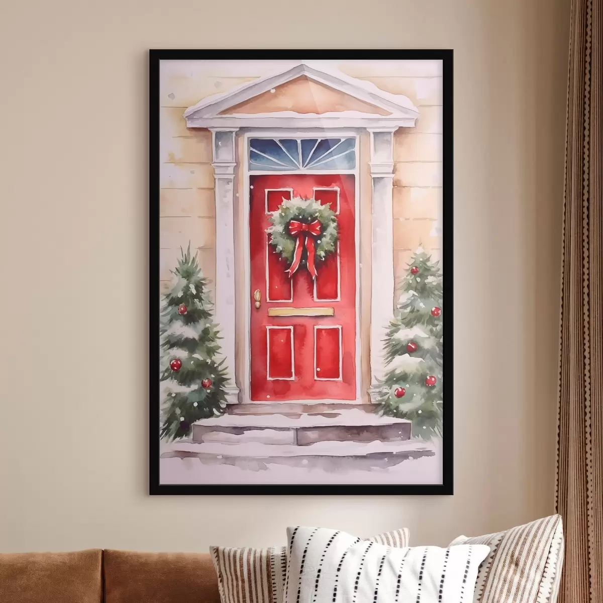 Poster Porte de Noël avec une couronne f46622