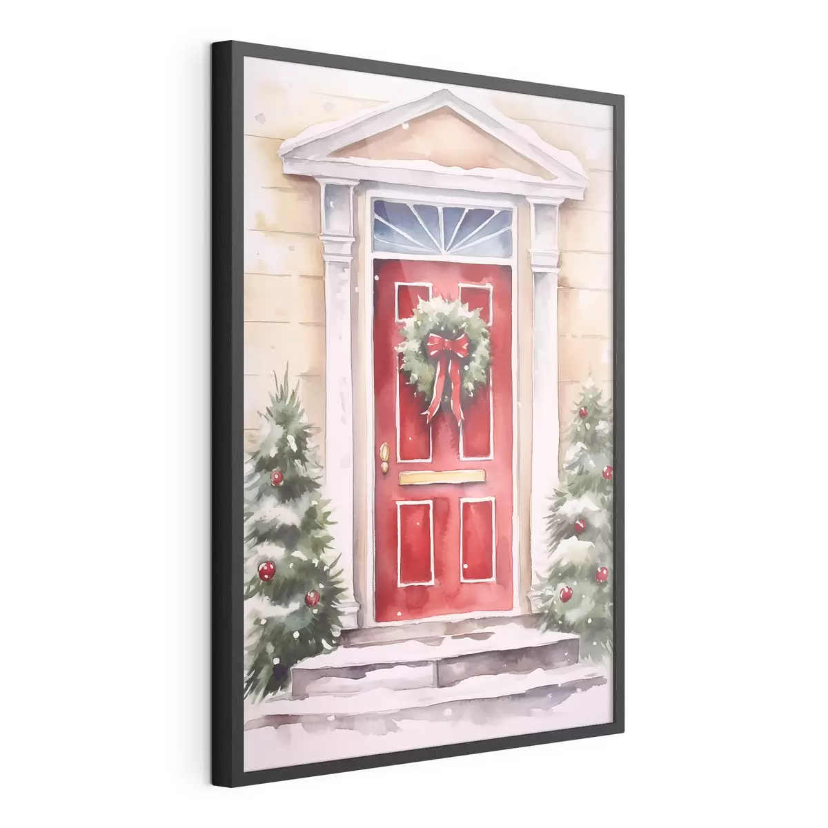 Poster Porte de Noël avec une couronne f46622