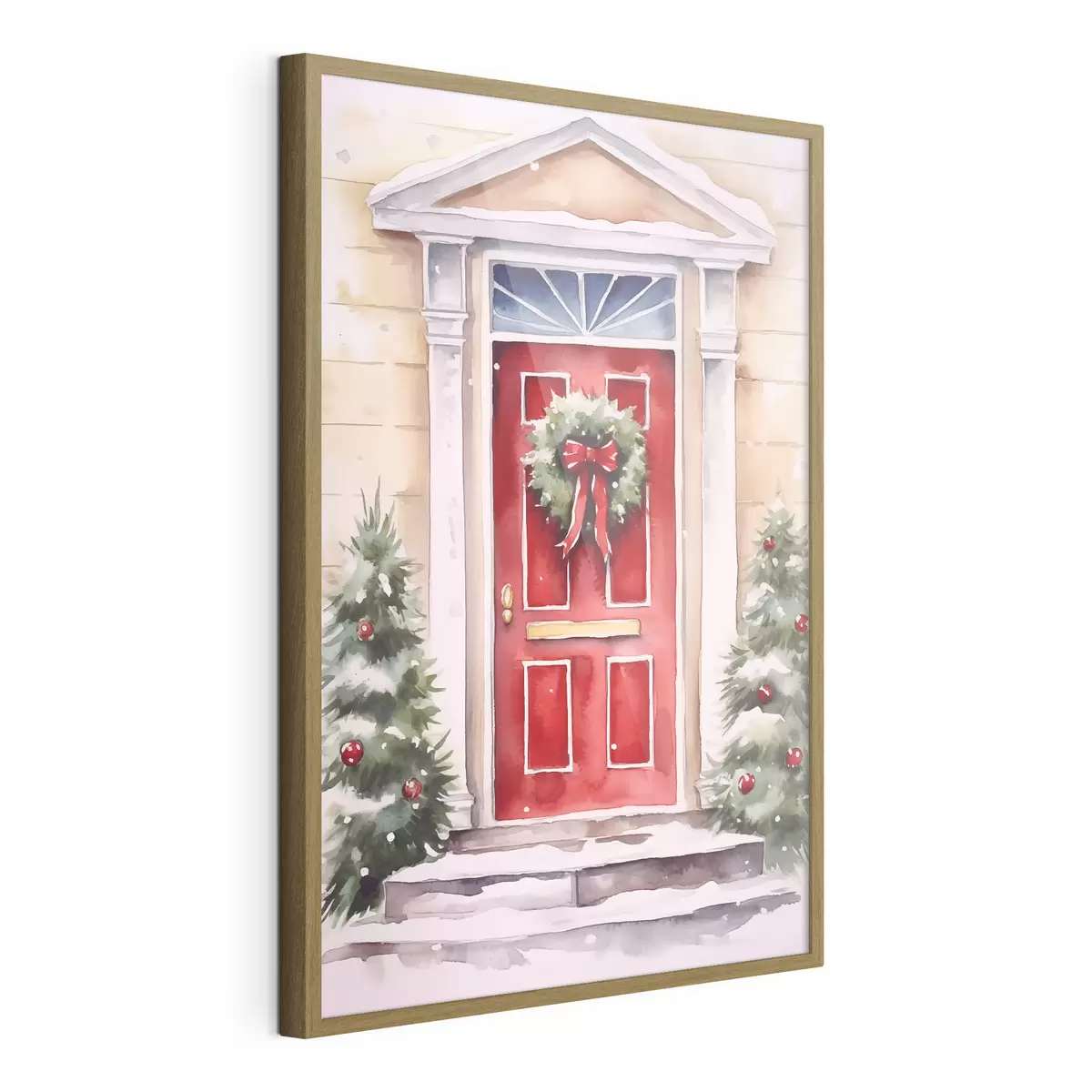 Poster Porte de Noël avec une couronne f46622