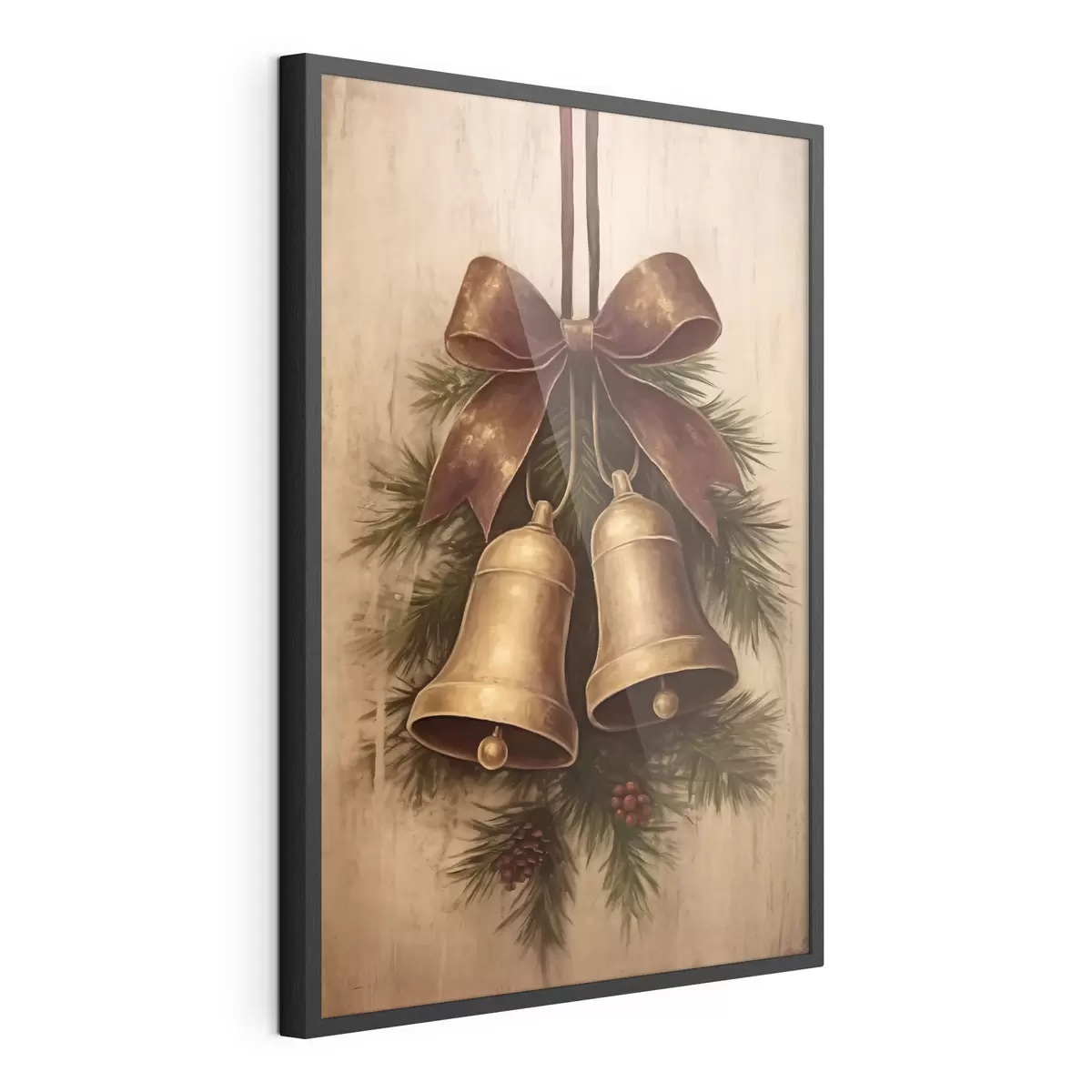 Poster Décoration de Noël vintage avec deux cloches et un nœud f46626