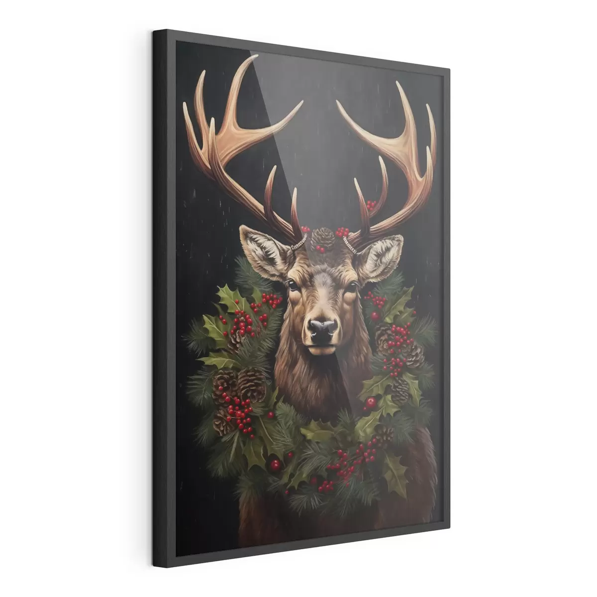 Poster Portrait d'un cerf avec une couronne de Noël f46628