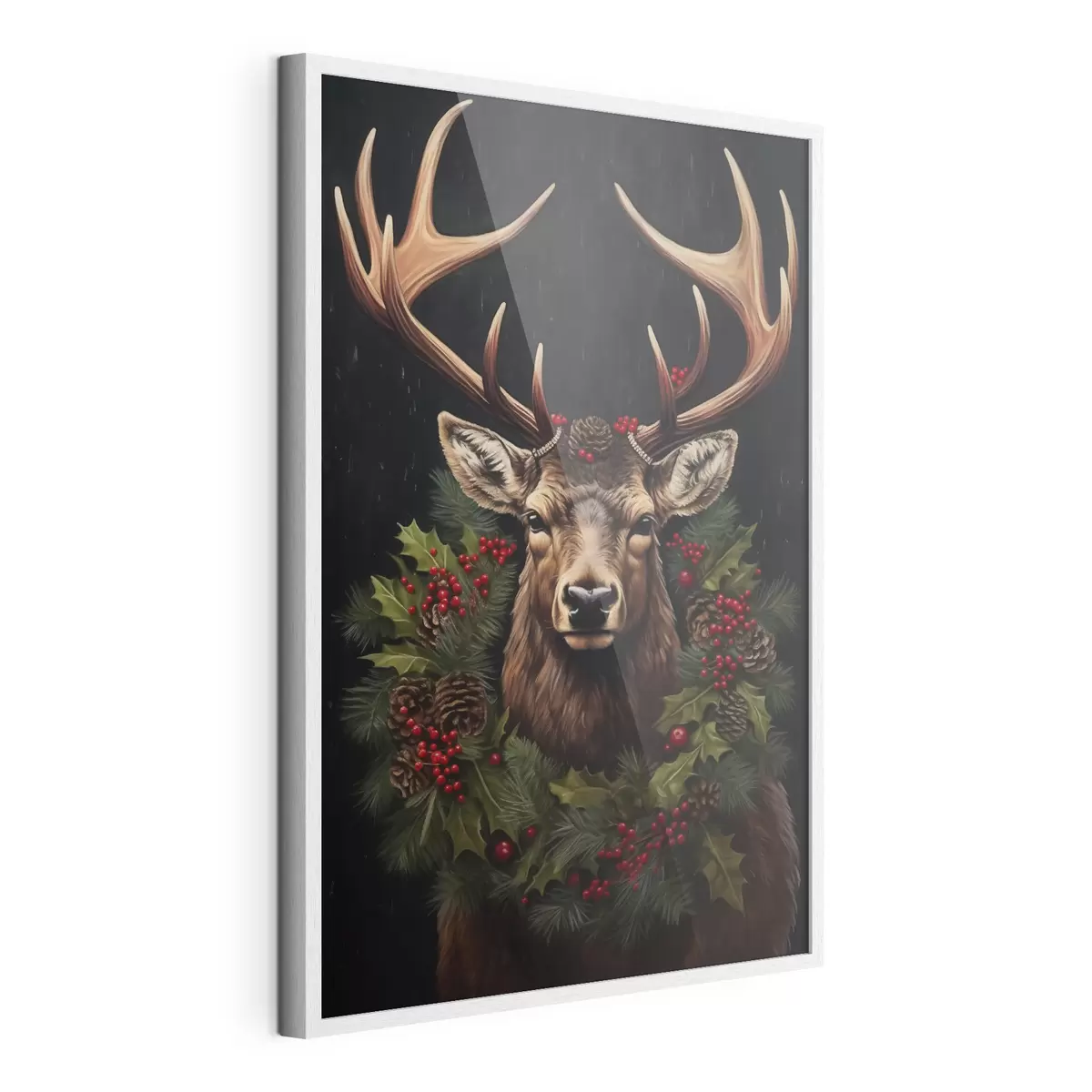 Poster Portrait d'un cerf avec une couronne de Noël f46628