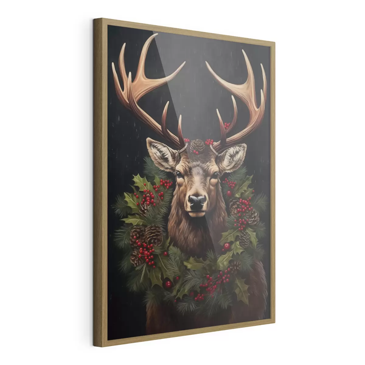 Poster Portrait d'un cerf avec une couronne de Noël f46628