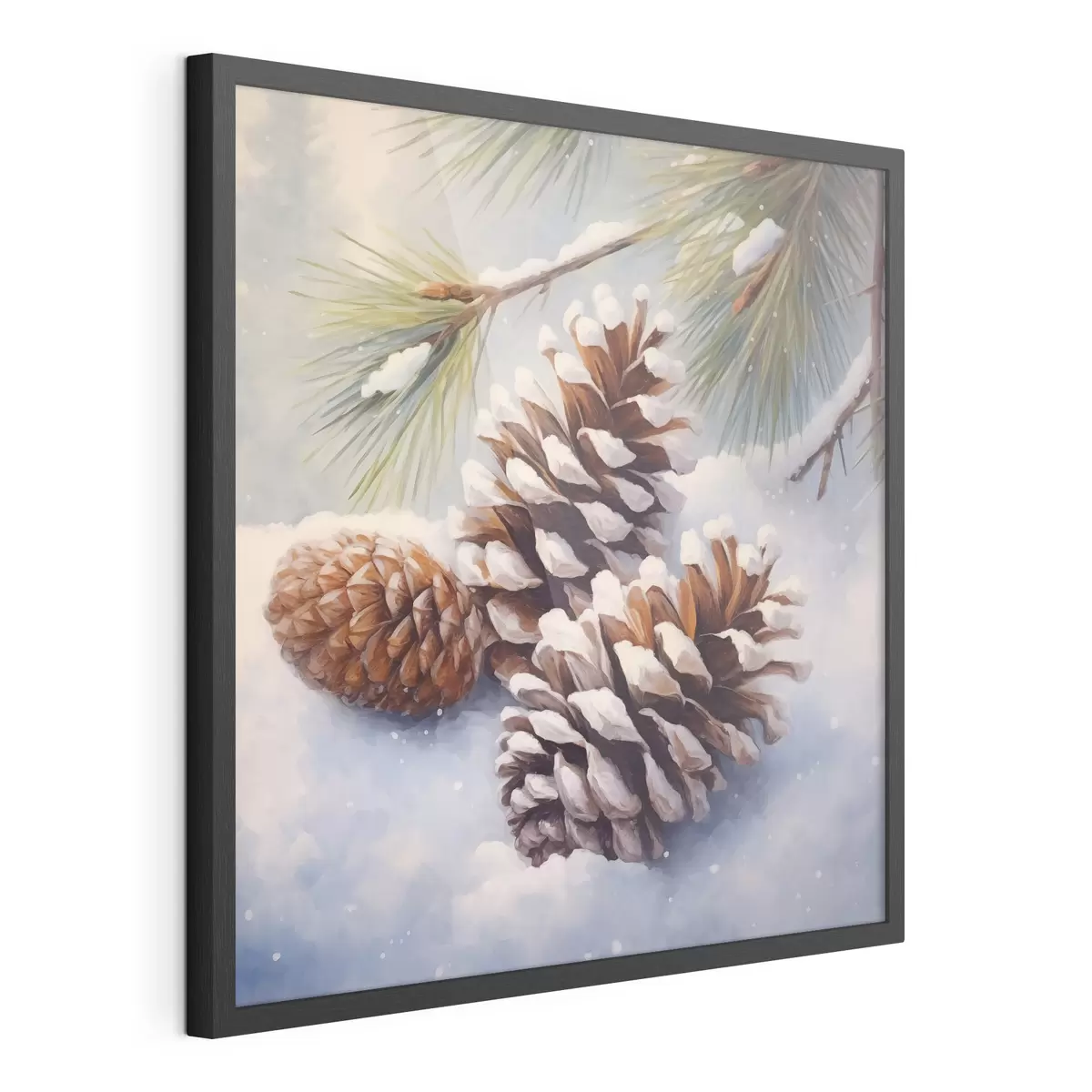 Poster Pommes de pin et branches recouvertes de neige f46631